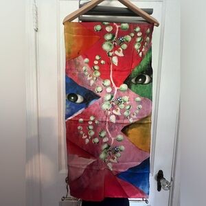 Art Scarf oblong 100% silk modern art design w/ evil eye.